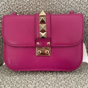 Valentino Garavani glam lock rockstud flap bag small fuchsia